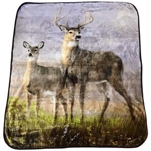 Northwest Throw Buck Doe Plush Blanket Nature Antlers Horns Hunting Cabin